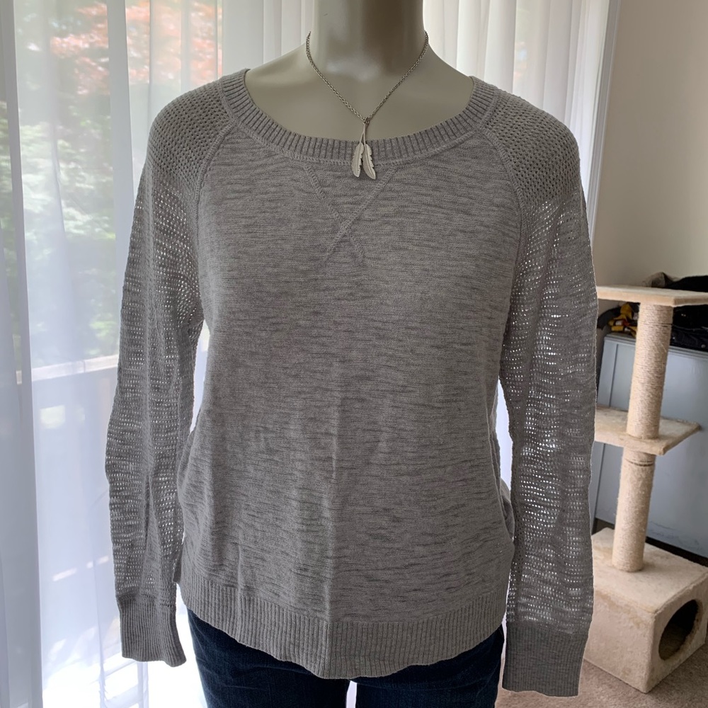 Lightweight grey sweater with mesh sleeves